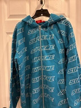 Supreme Turquoise All-Over Logo Zip Hoodie